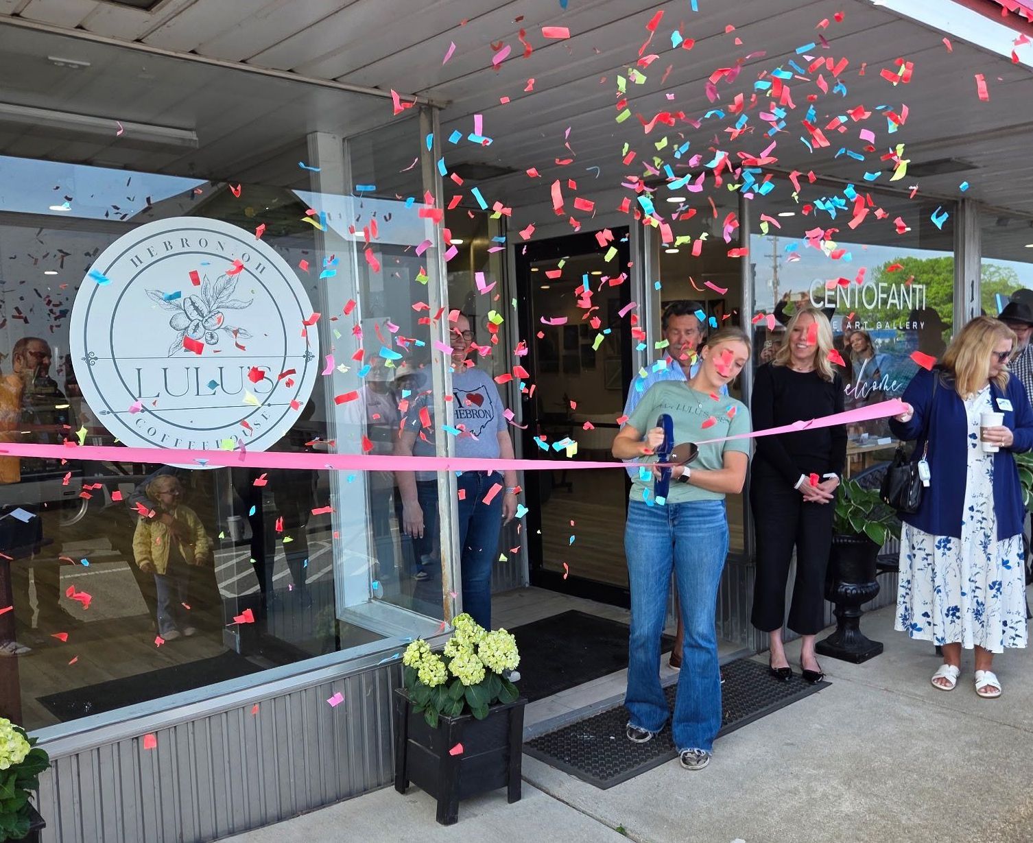 Grand opening ribbon cutting ceremony at Lulu's Coffee House in Hebron, OH.