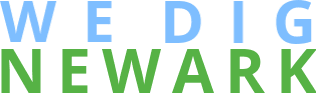 Text 'WE DIG NEWARK' with 'WE DIG' in blue and 'NEWARK' in green.